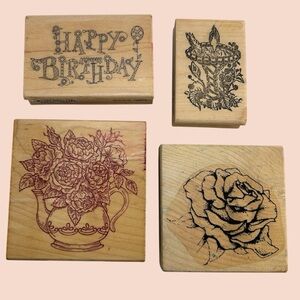 Lot of 4 Wood Mounted Stamps